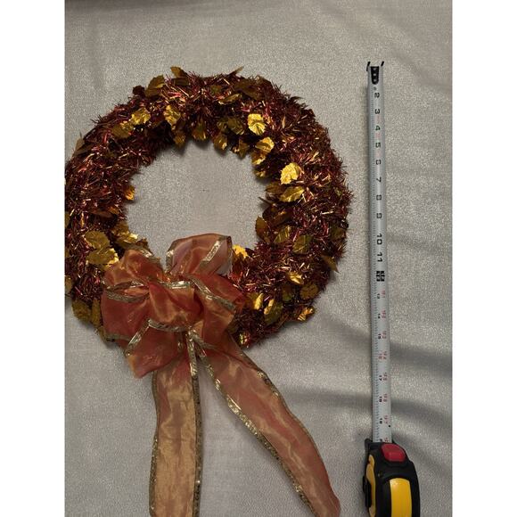 Fall Wreath Autumn Gold Brown Leaves Bow Cozy - Picture 2 of 4